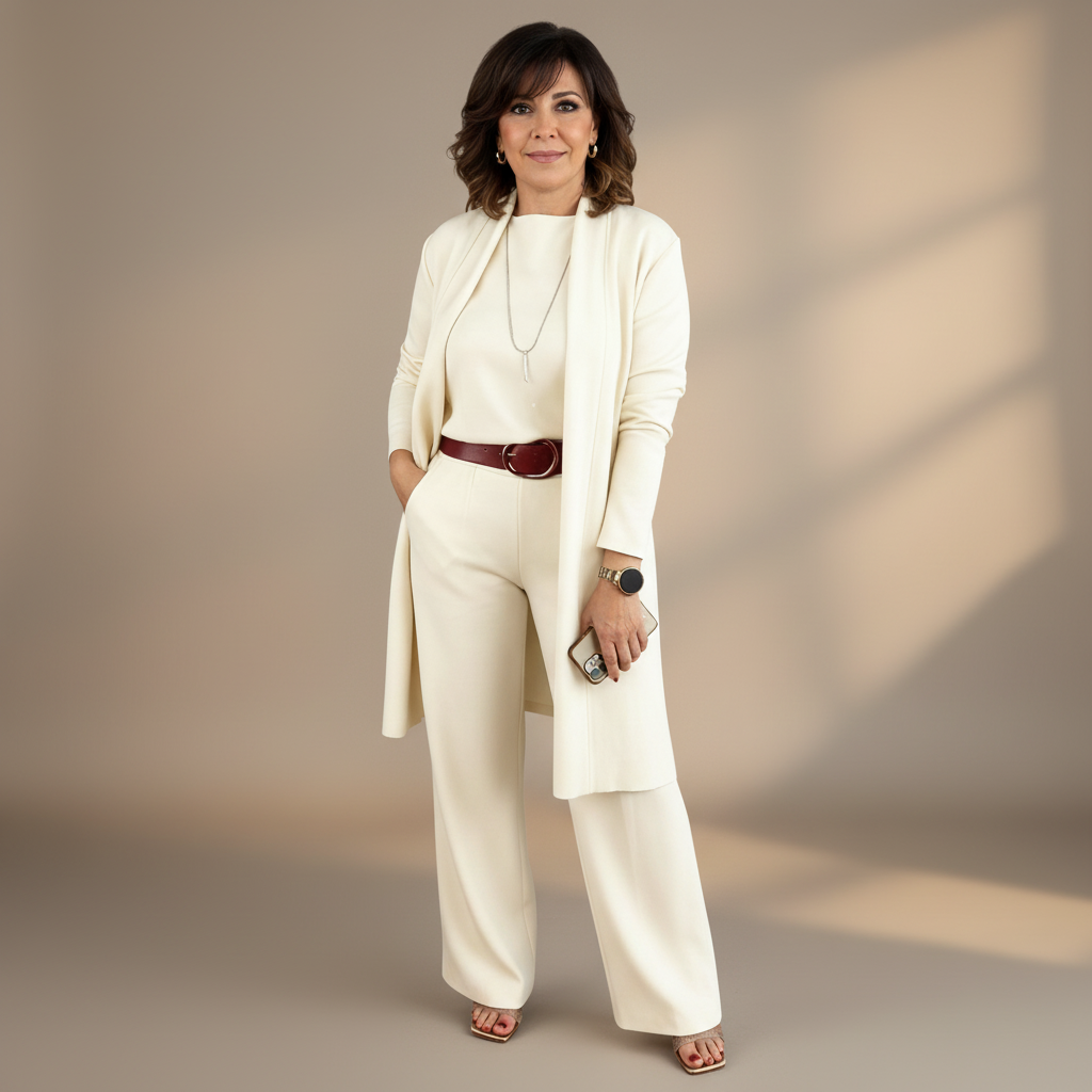 Conjunto Elegante de 3 Piezas – Cárdigan Largo, Top y Pantalón™