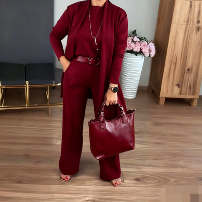 Conjunto Elegante de 3 Piezas – Cárdigan Largo, Top y Pantalón™